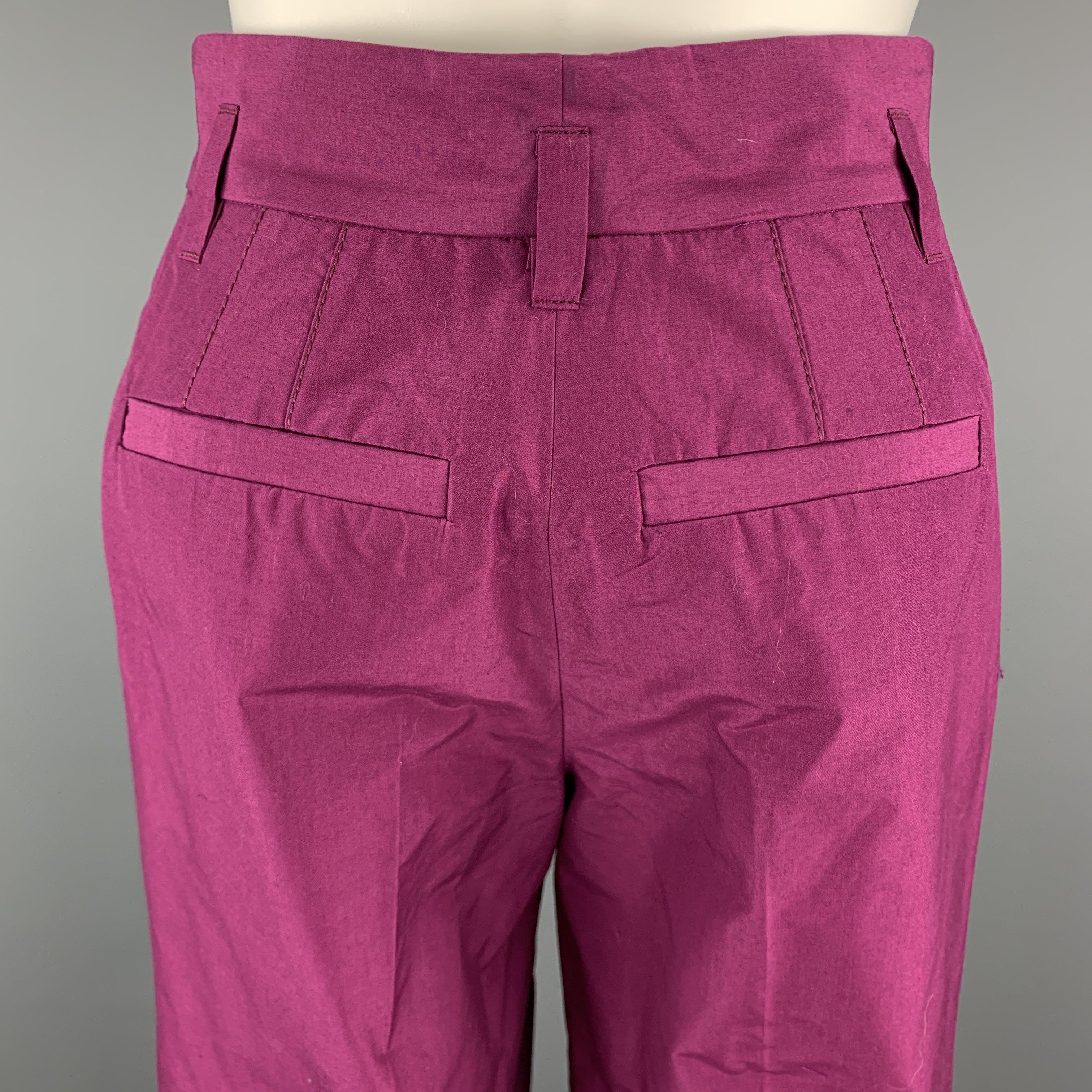 Women's MARC JACOBS Size 0 Purple Cotton Pleated Wide Leg High Waist Dress Pants For Sale