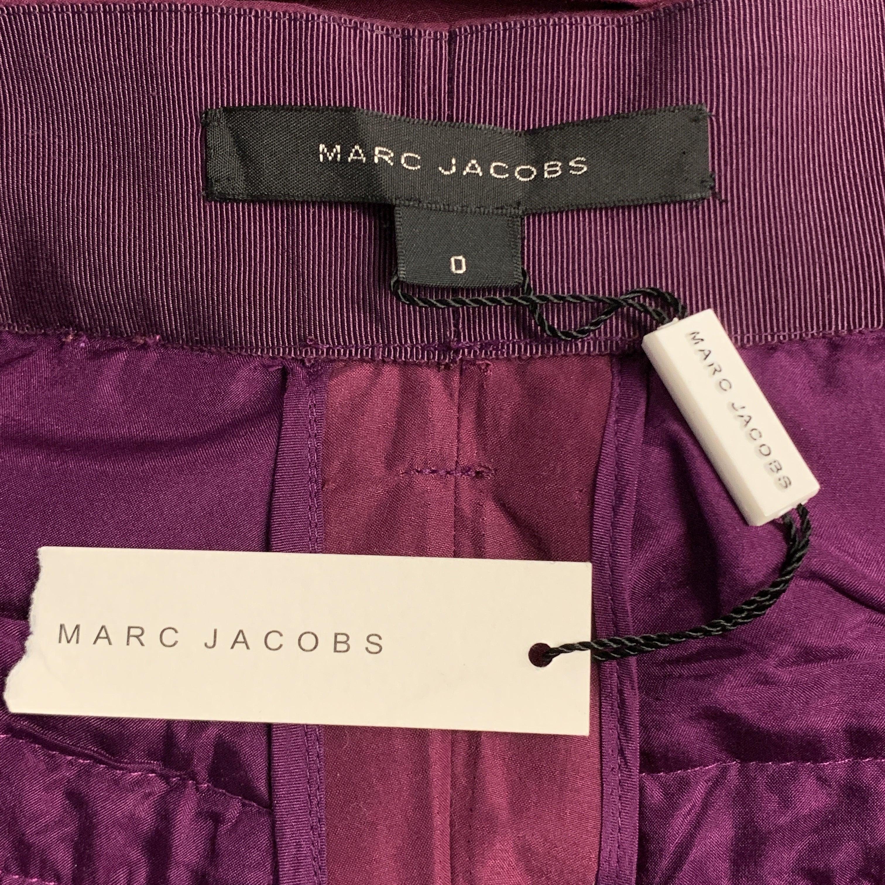 MARC JACOBS Size 0 Purple Cotton Pleated Wide Leg High Waist Dress Pants For Sale 2