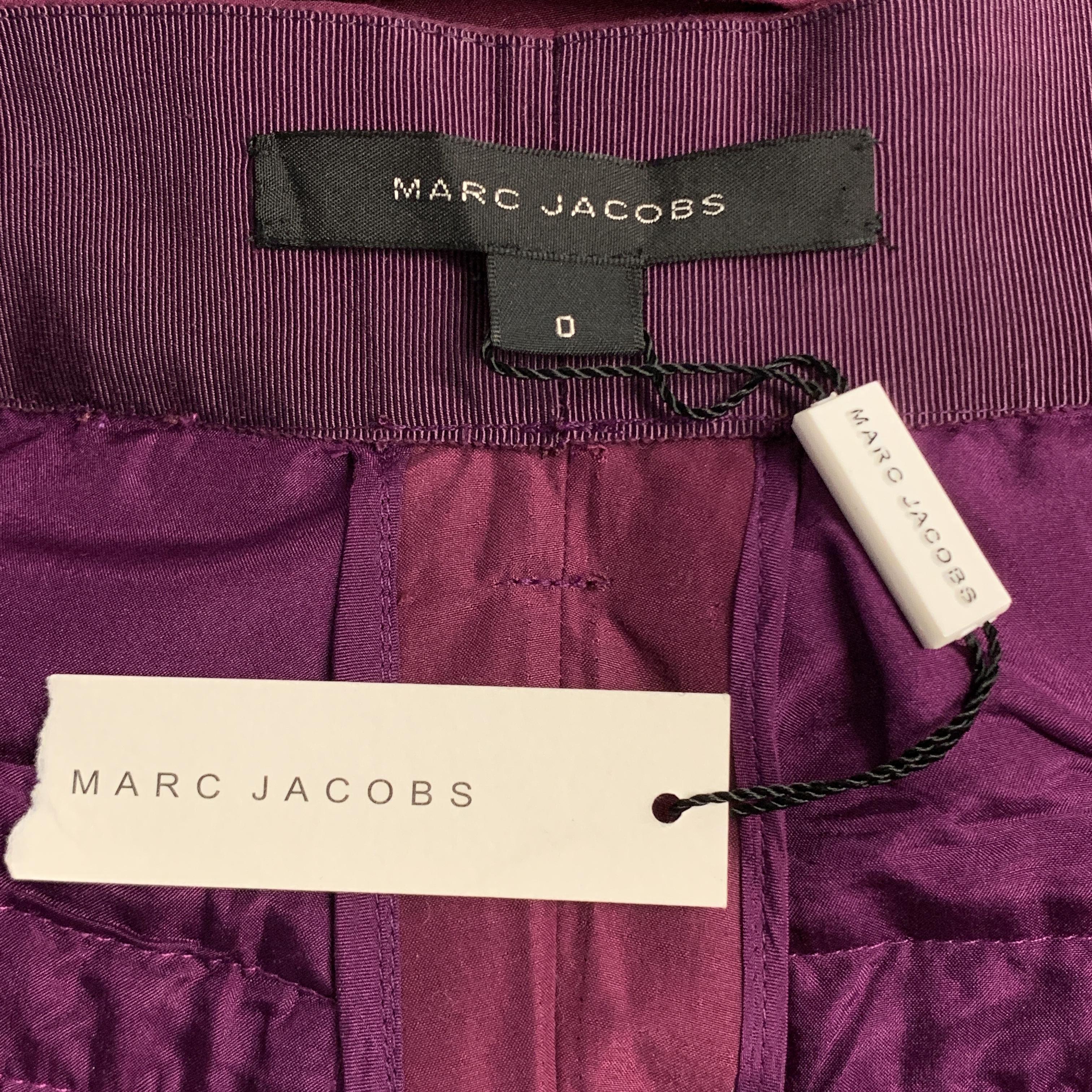 MARC JACOBS Size 0 Purple Cotton Pleated Wide Leg High Waist Dress Pants In New Condition In San Francisco, CA