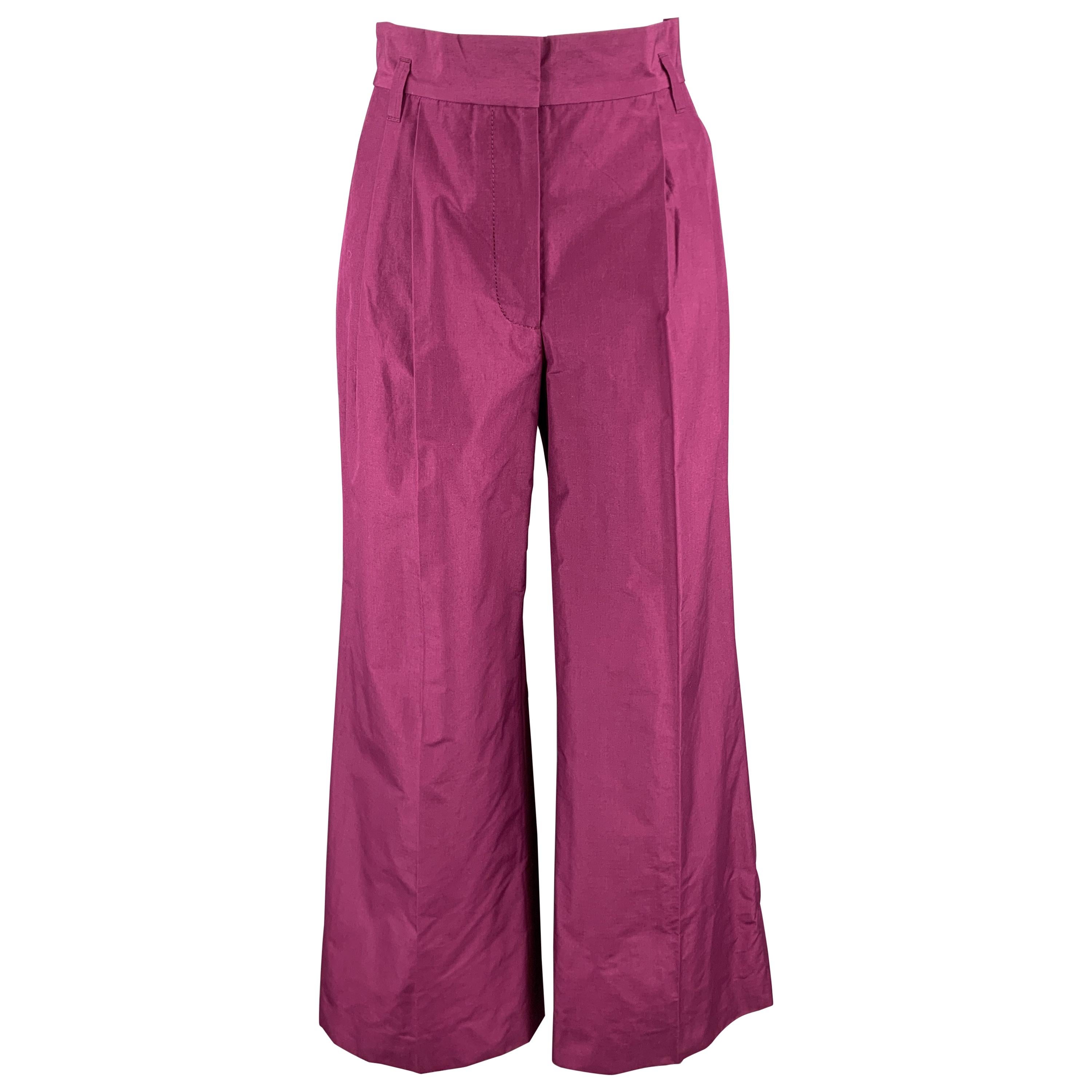 MARC JACOBS Size 0 Purple Cotton Pleated Wide Leg High Waist Dress Pants