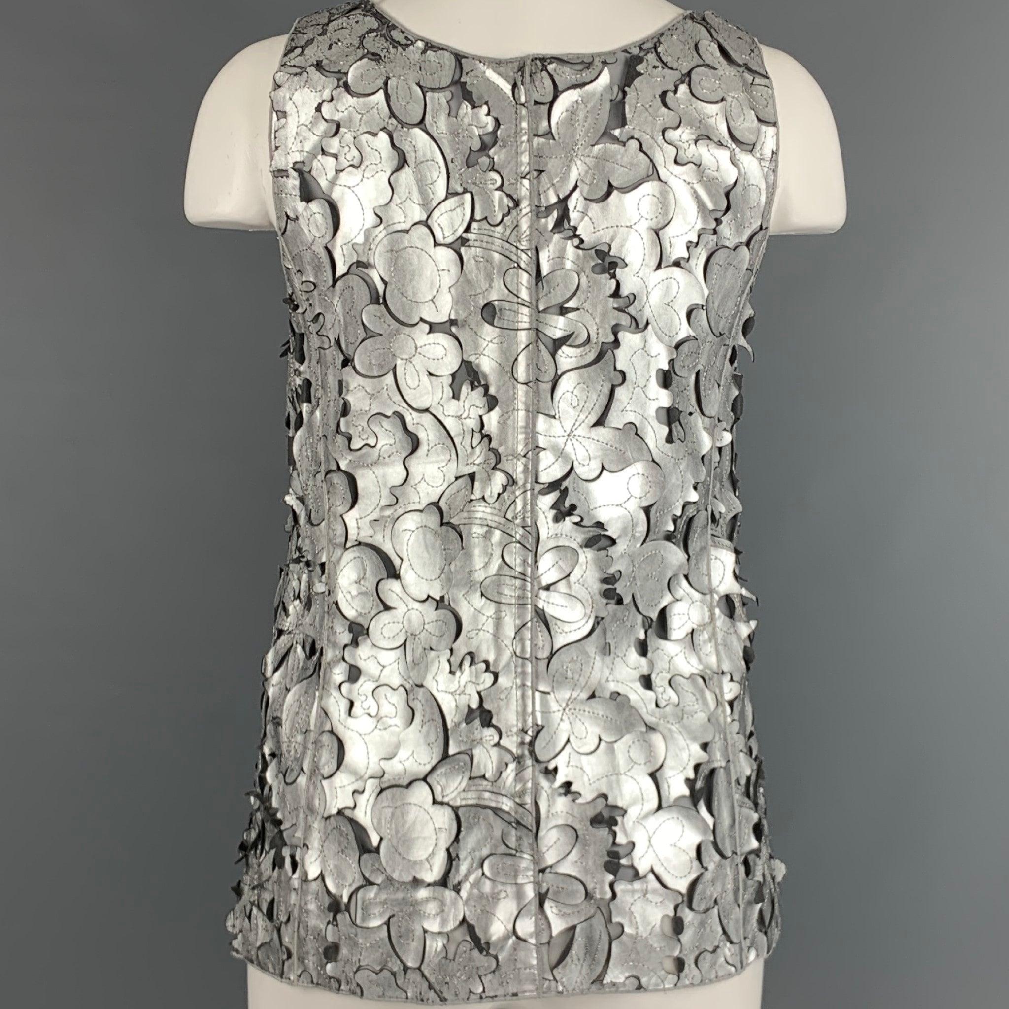 Women's MARC JACOBS Size 0 Silver Grey Leather Cut Out Sleeveless Dress Top For Sale