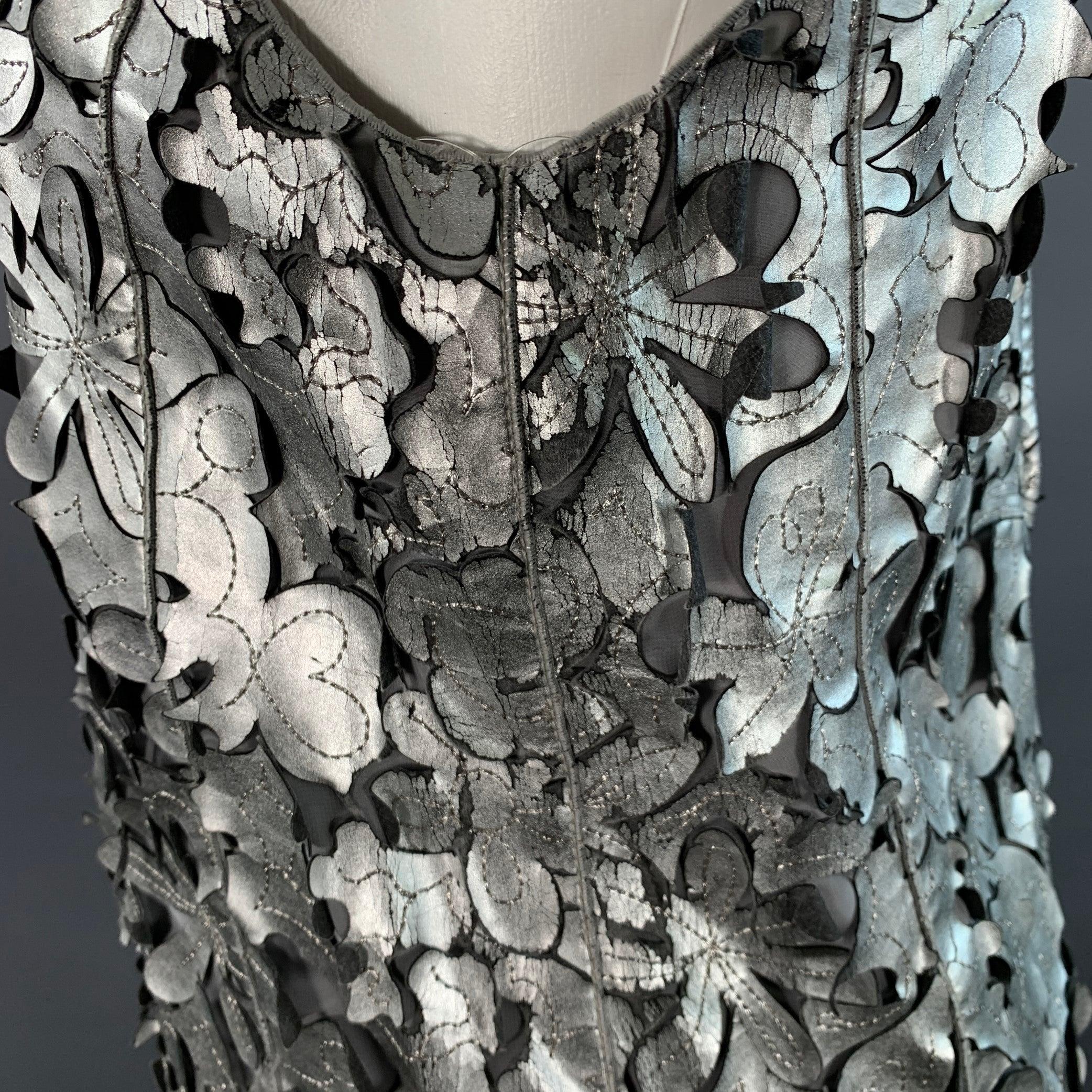 MARC JACOBS Taglia 0 Argento Grigio Pelle Floreale Tagliato Top Abito Senza Maniche in vendita 6