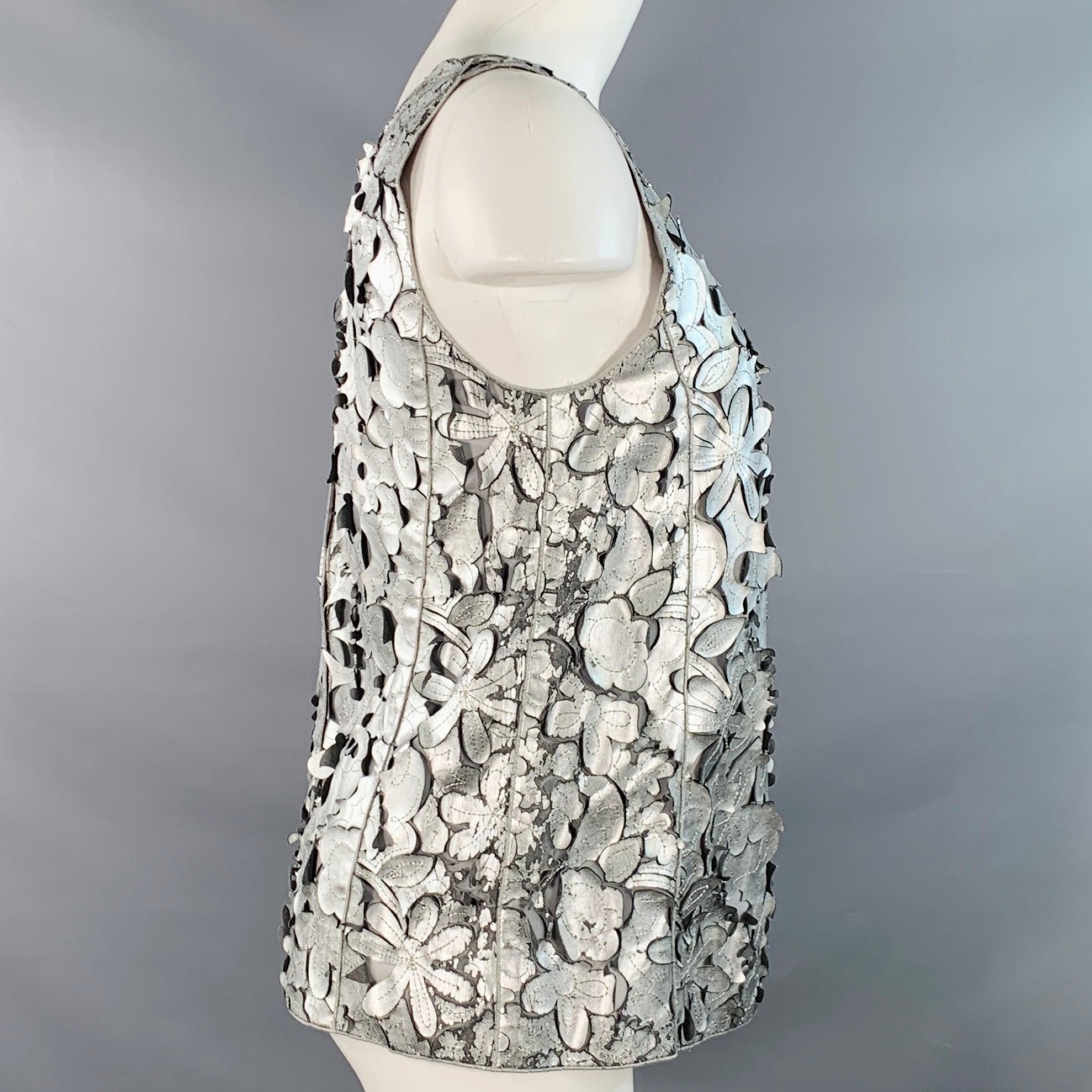 MARC JACOBS Taglia 0 Argento Grigio Pelle Floreale Tagliato Top Abito Senza Maniche In condizioni buone in vendita a San Francisco, CA