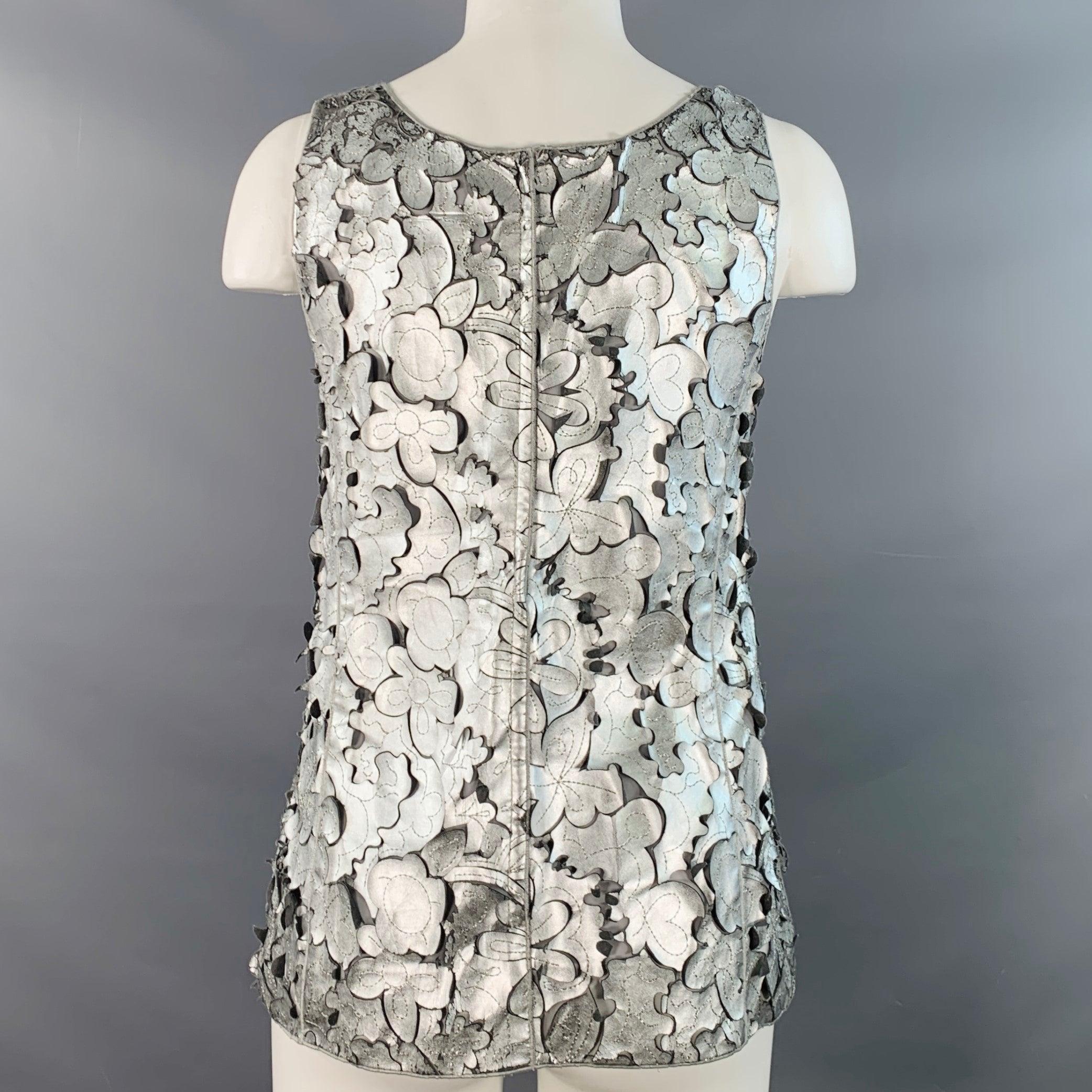 Donna MARC JACOBS Taglia 0 Argento Grigio Pelle Floreale Tagliato Top Abito Senza Maniche in vendita