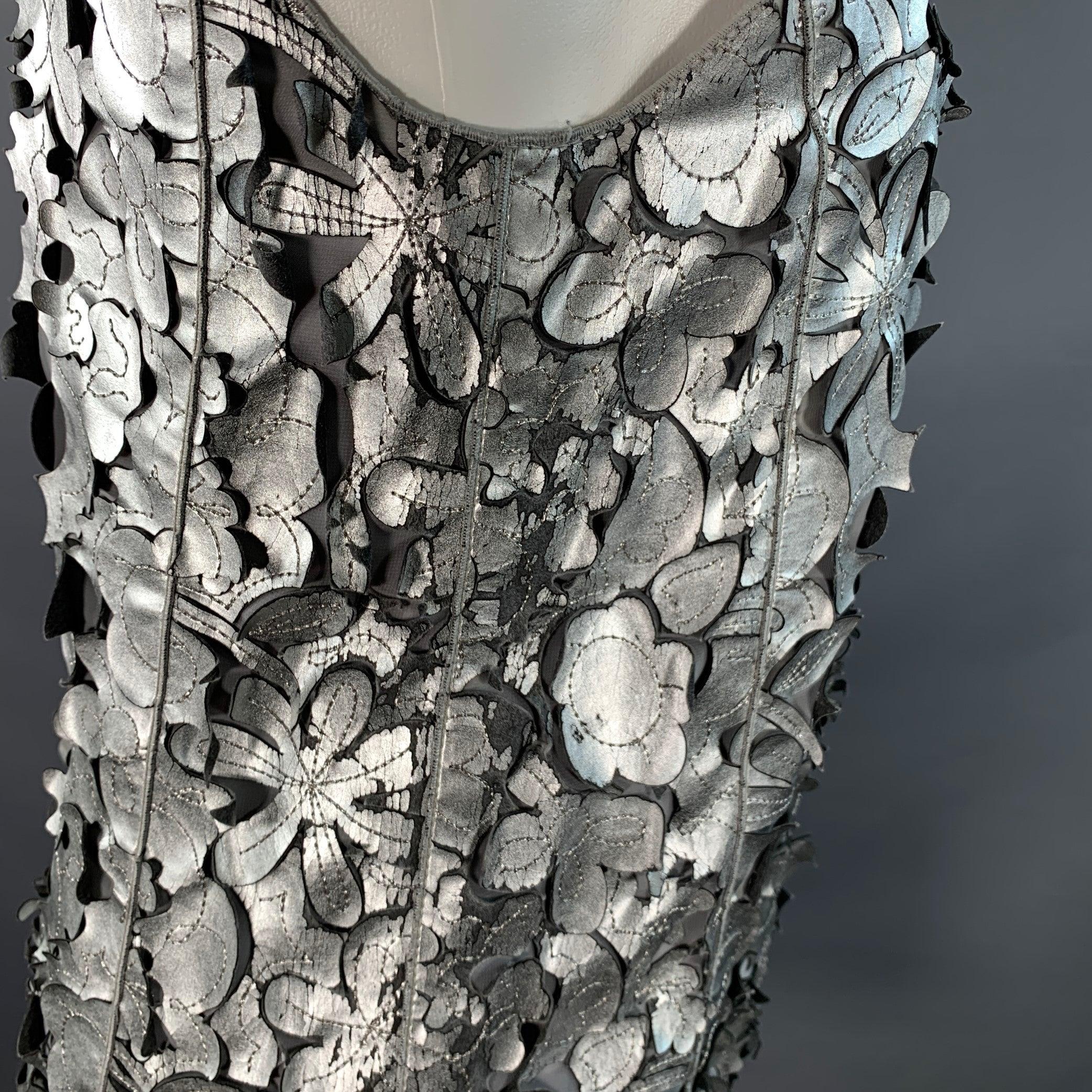 MARC JACOBS Taglia 0 Argento Grigio Pelle Floreale Tagliato Top Abito Senza Maniche in vendita 5