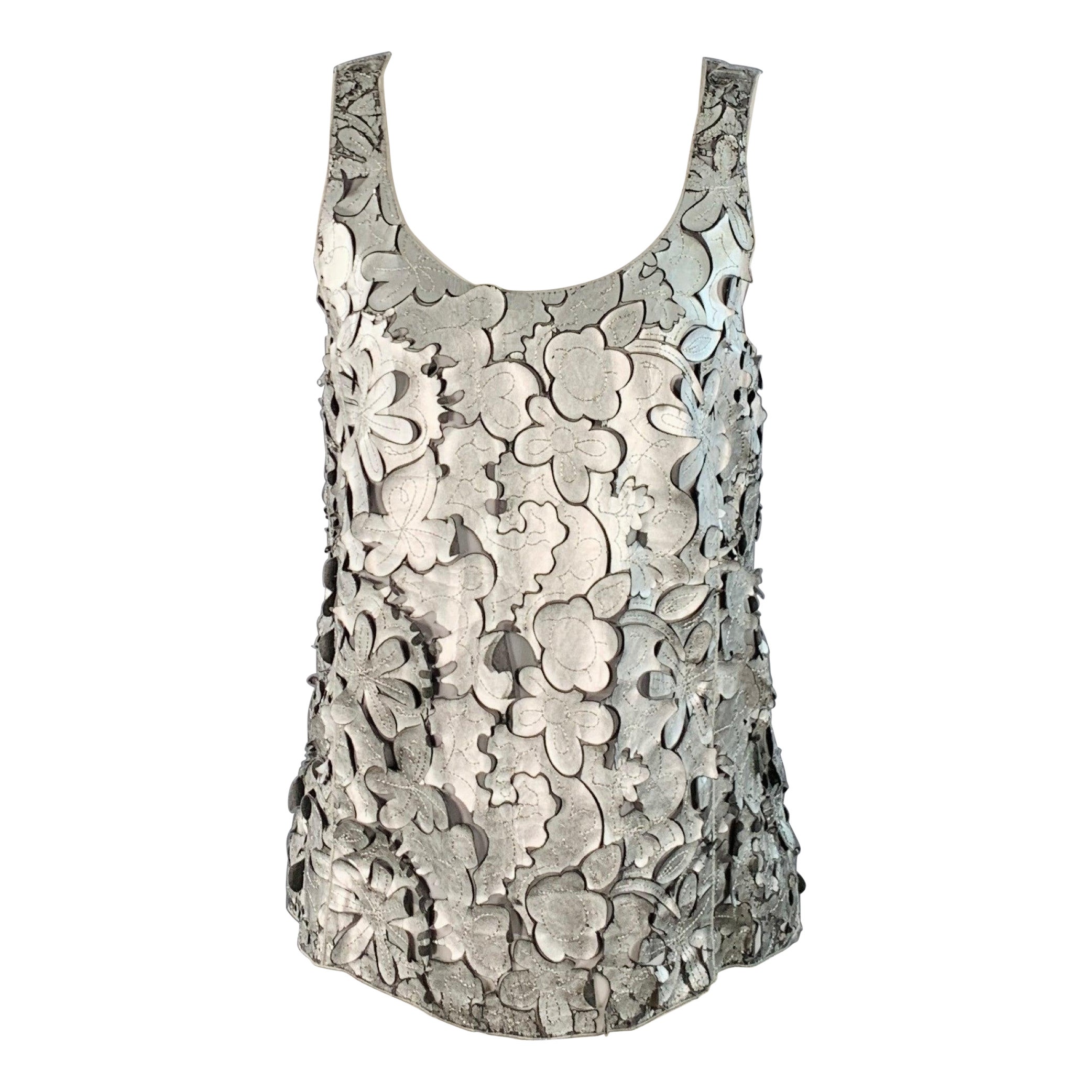 MARC JACOBS Taglia 0 Argento Grigio Pelle Floreale Tagliato Top Abito Senza Maniche in vendita