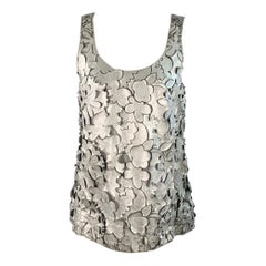 MARC JACOBS Taglia 0 Argento Grigio Pelle Floreale Tagliato Top Abito Senza Maniche
