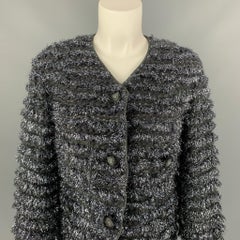 MARC JACOBS Size 0 Silver & Grey Metallic Wool Blend Cropped Jacket