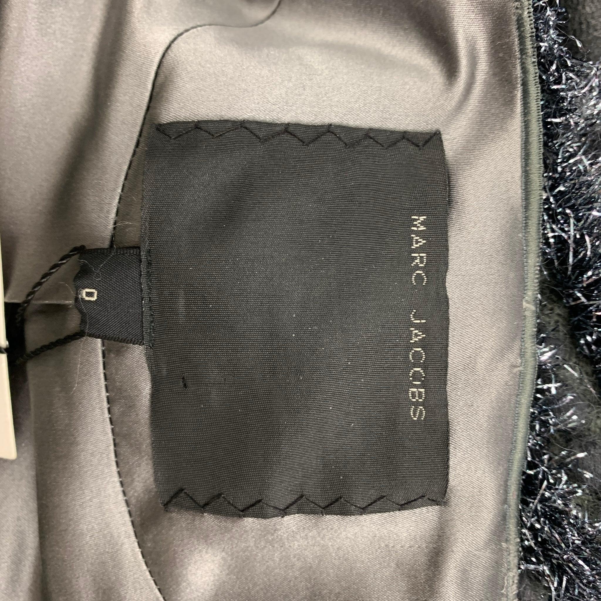 MARC JACOBS Size 0 Silver & Grey Metallic Wool Blend Cropped Jacket For Sale 3