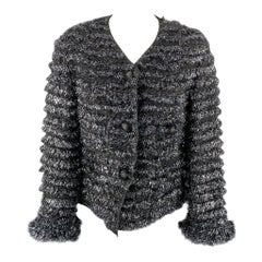 MARC JACOBS Größe 0 Silber & Grau Metallic Cropped Jacke aus Wollmischung