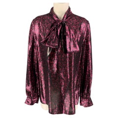 MARC JACOBS Size 10 Black Purple Silk Polyester Floral Bow Blouse