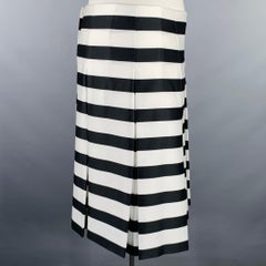 MARC JACOBS Size 10 Black White Polyester Stripe Flared Skirt