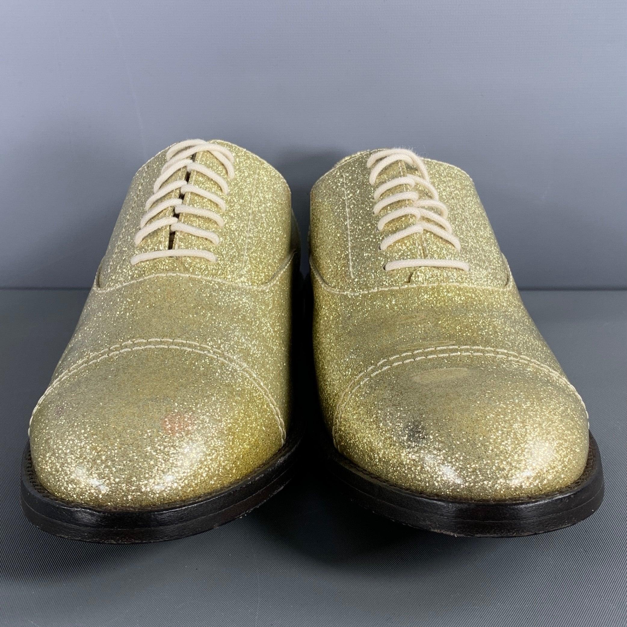 MARC JACOBS Talla 10 Cordones de cuero dorados metalizados Marrón en venta