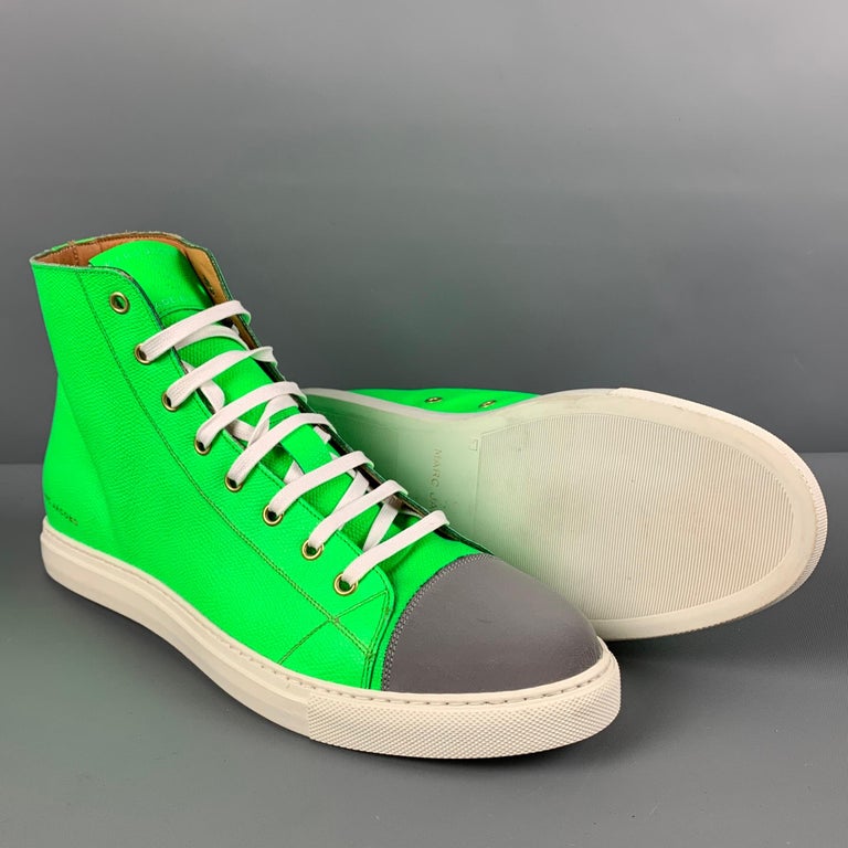 MARC JACOBS Size 10 Green White Grey Leather High Top Sneakers For Sale
