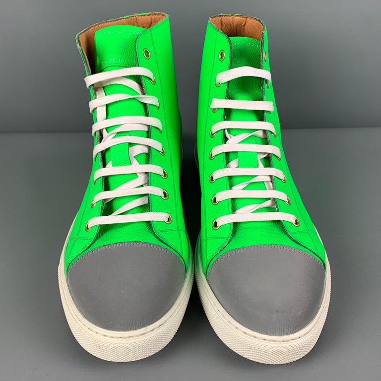 MARC JACOBS Size 10 Green White Grey Leather High Top Sneakers For Sale at 1stDibs