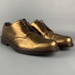 MARC JACOBS Size 11 Gold Black Crackled Leather Lace Up Shoes
