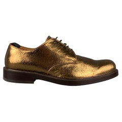 MARC JACOBS Size 11 Gold Black Crackled Leather Lace Up Shoes