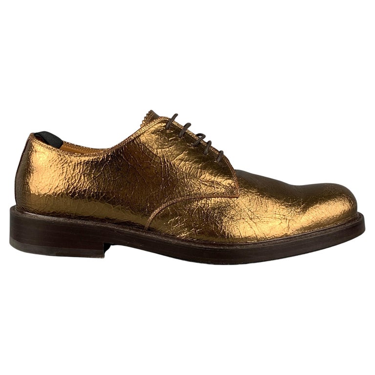 MARC JACOBS Size 11 Gold Black Crackled Leather Lace Up Shoes at 1stDibs
