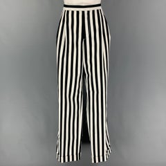 MARC JACOBS Size 12 Black White Polyester Stripe Wide Leg Dress Pants