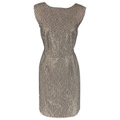MARC JACOBS Größe 12 Graues & schwarzes Seiden-Shiftkleid mit Perlenbesatz aus Seide