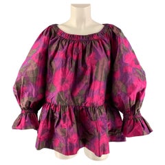 MARC JACOBS Size 12 Purple Pink Silk Print Flared Blouse