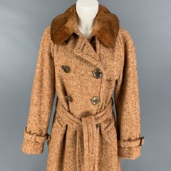 MARC JACOBS Size 12 Tan Beige Wool Blend Tweed Belted Coat