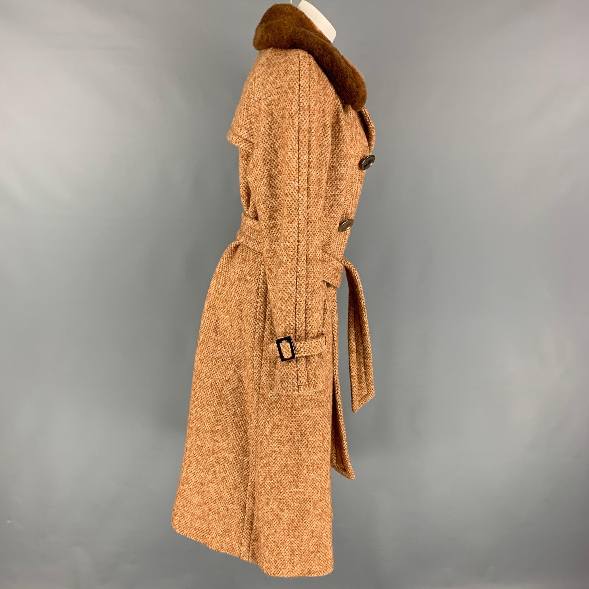 Beige MARC JACOBS - Manteau ceinturé en tweed mélangé de laine beige et brun clair, taille 12