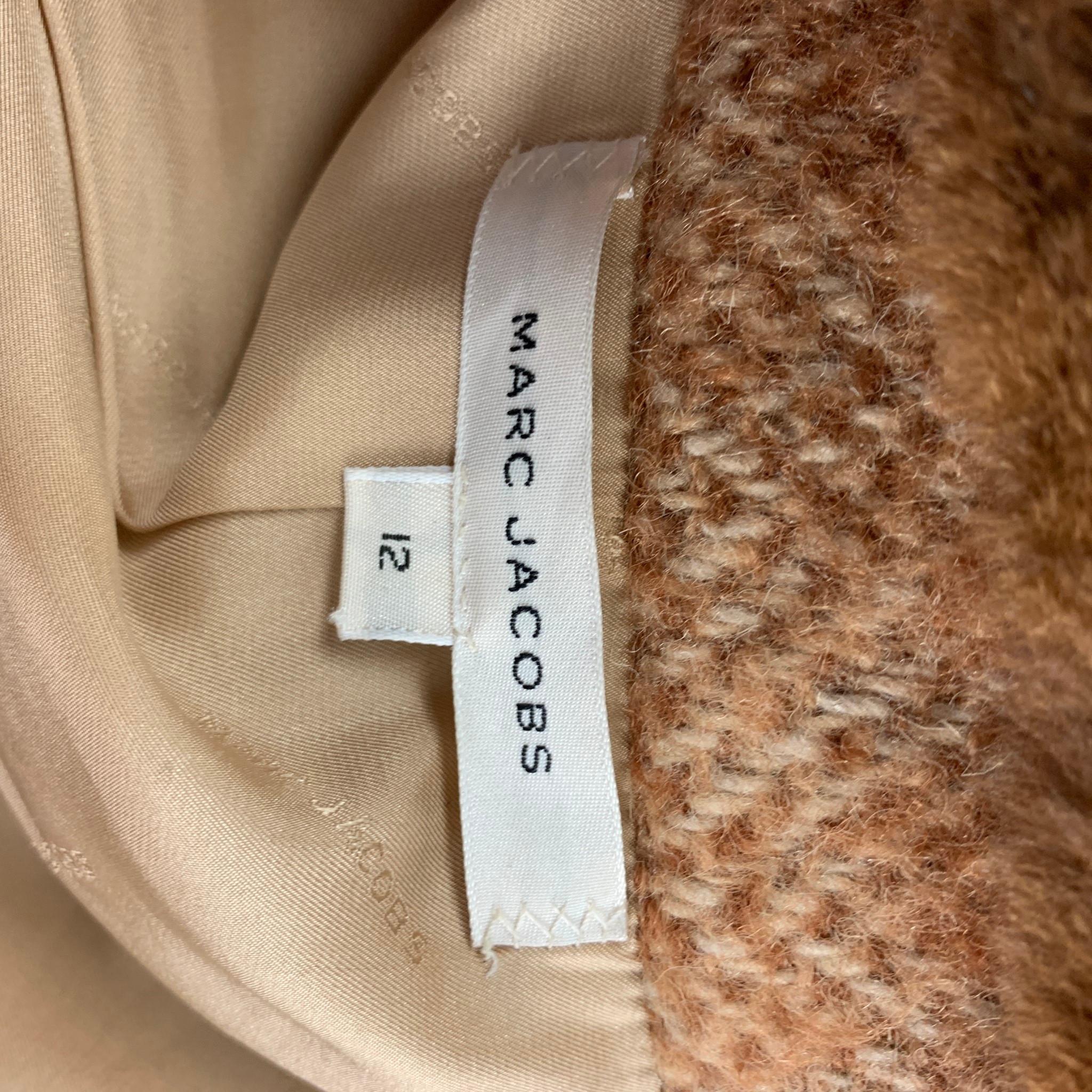 MARC JACOBS Size 12 Tan Beige Wool Blend Tweed Belted Coat 1