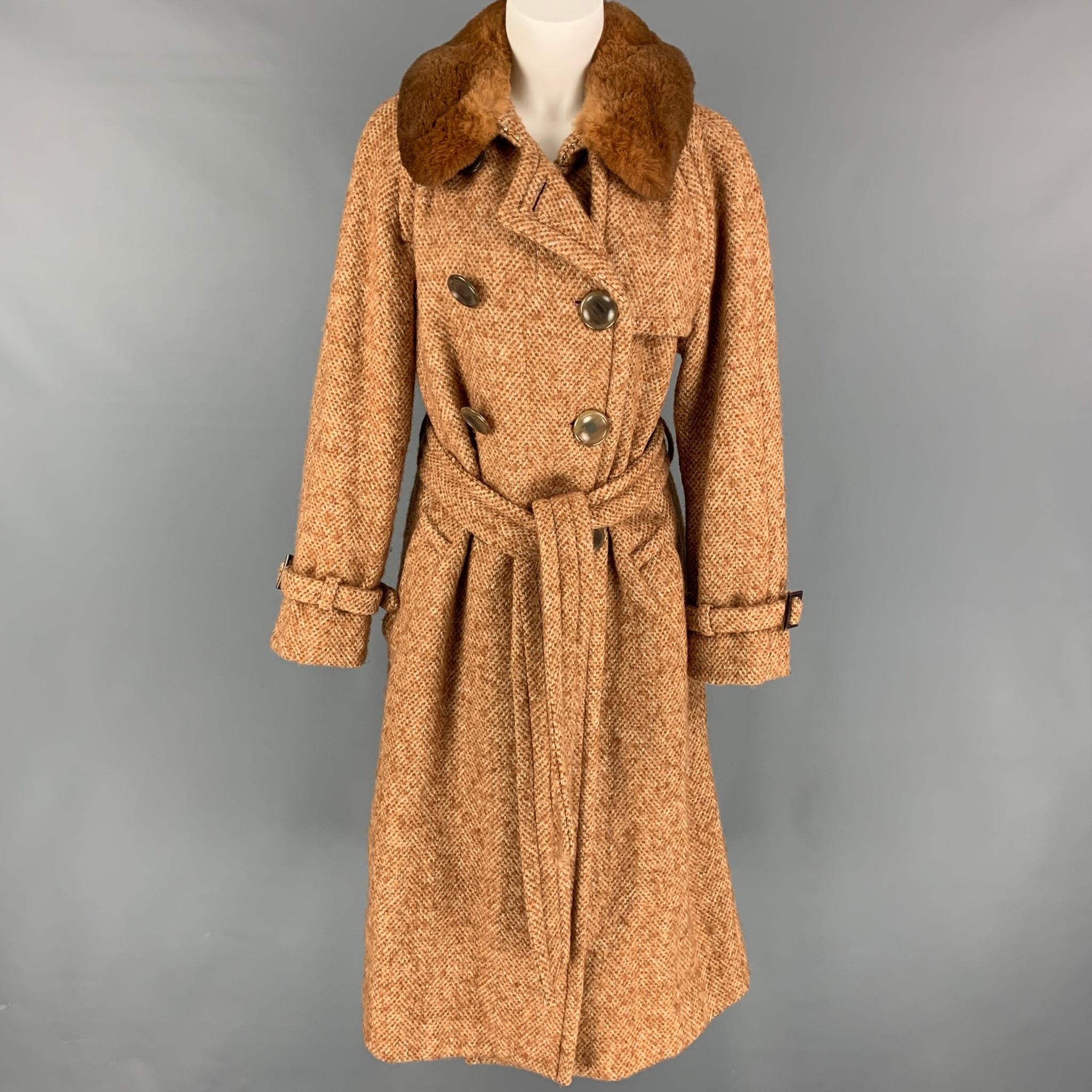 MARC JACOBS - Manteau ceinturé en tweed mélangé de laine beige et brun clair, taille 12