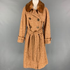 MARC JACOBS Size 12 Tan Beige Wool Blend Tweed Belted Coat
