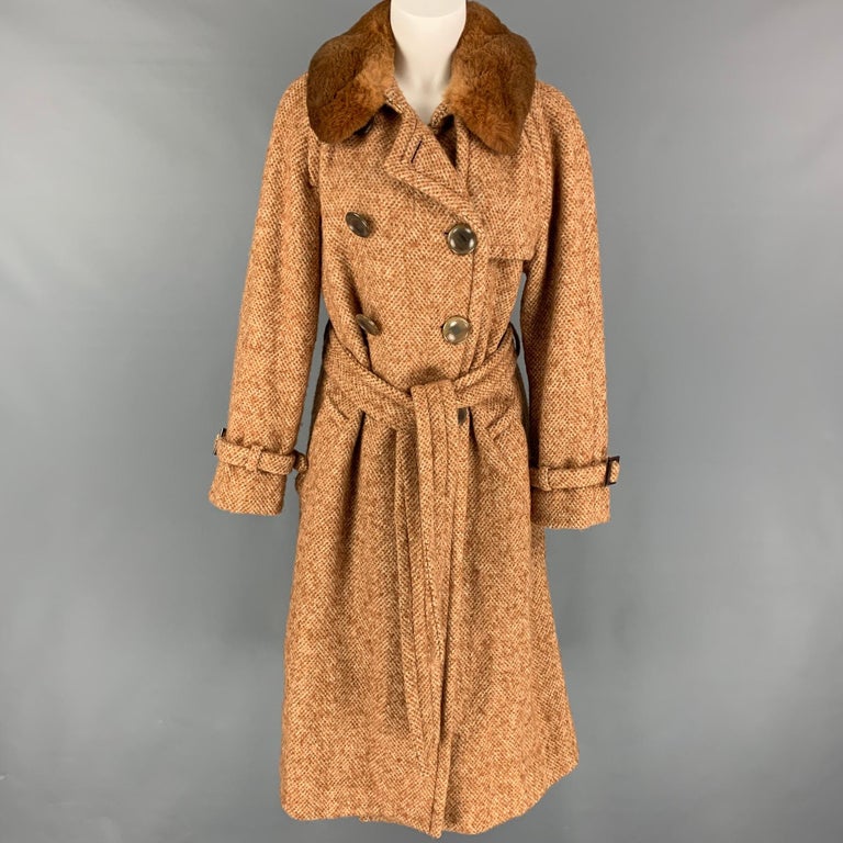 MARC JACOBS Größe 12 Tan Beige Tweed-Mantel aus Wollmischung mit Gürtel im  Angebot bei 1stDibs