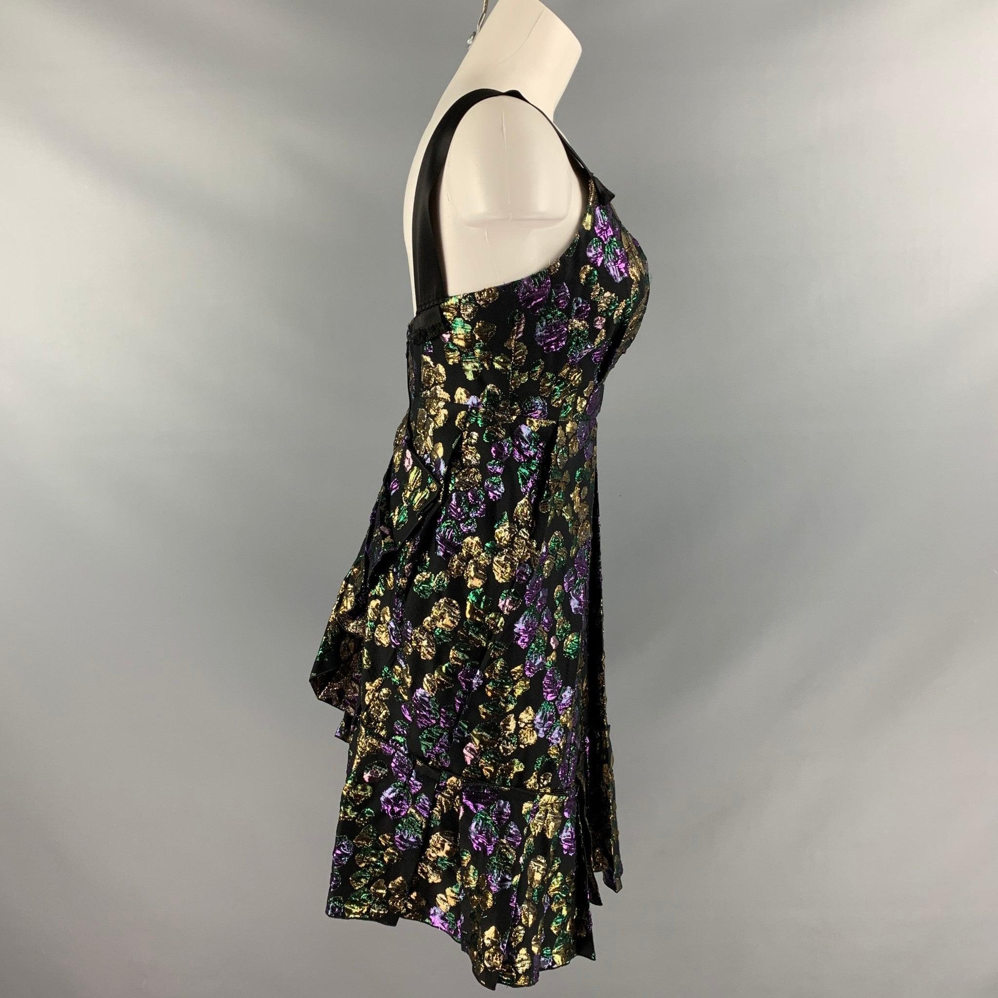 MARC JACOBS Size 2 Black, Gold & Purple Jacquard Cotton Blend Cocktail Dress In Excellent Condition For Sale In San Francisco, CA