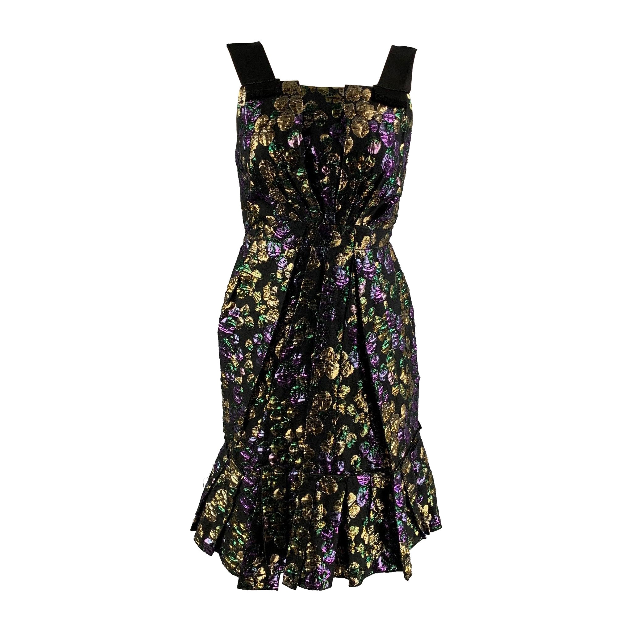 MARC JACOBS Taille 2 Robe de cocktail en coton mélangé jacquard noir, or et violet