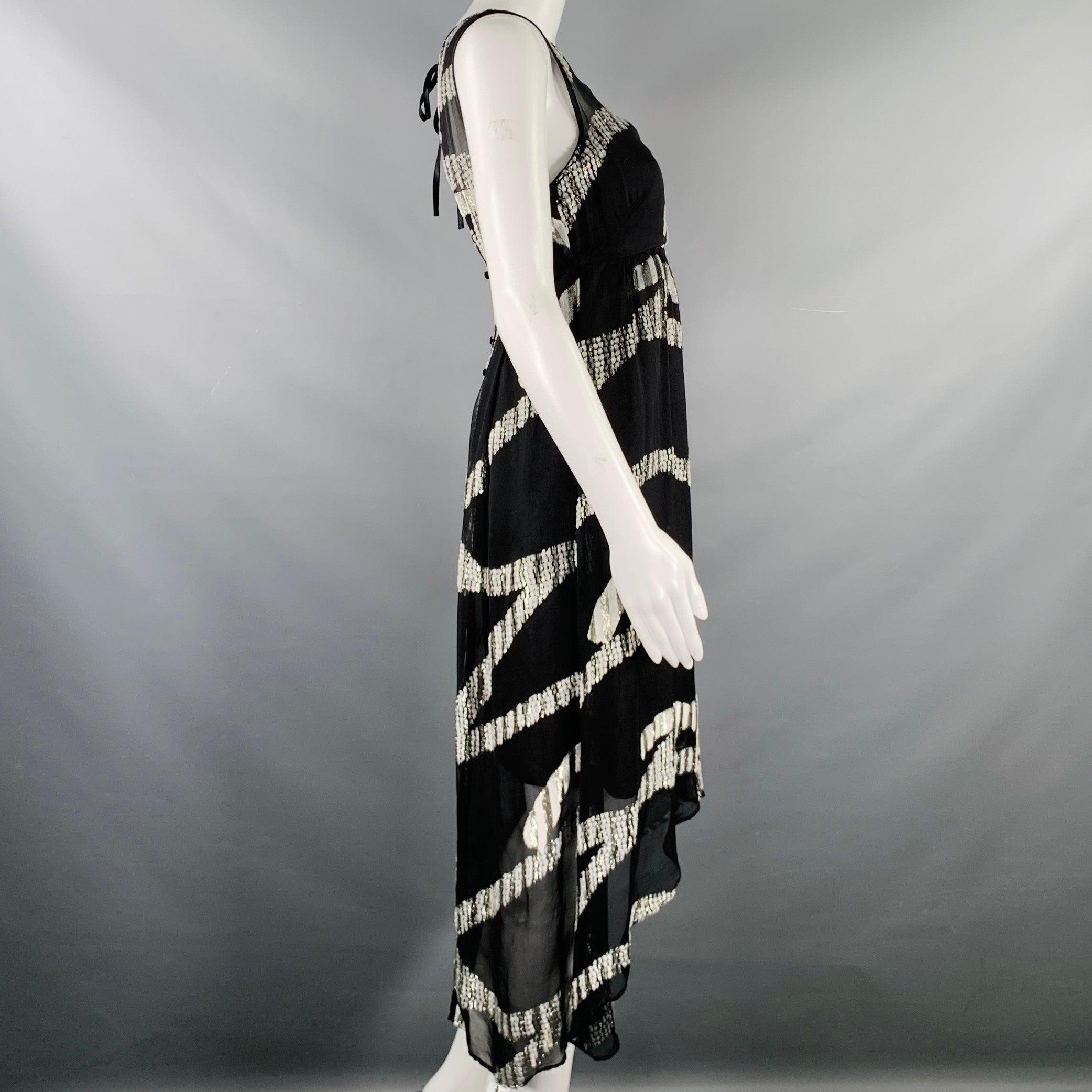 MARC JACOBS Size 2 Black Silver Silk Blend Jacquard Sleeveless Dress In Good Condition For Sale In San Francisco, CA