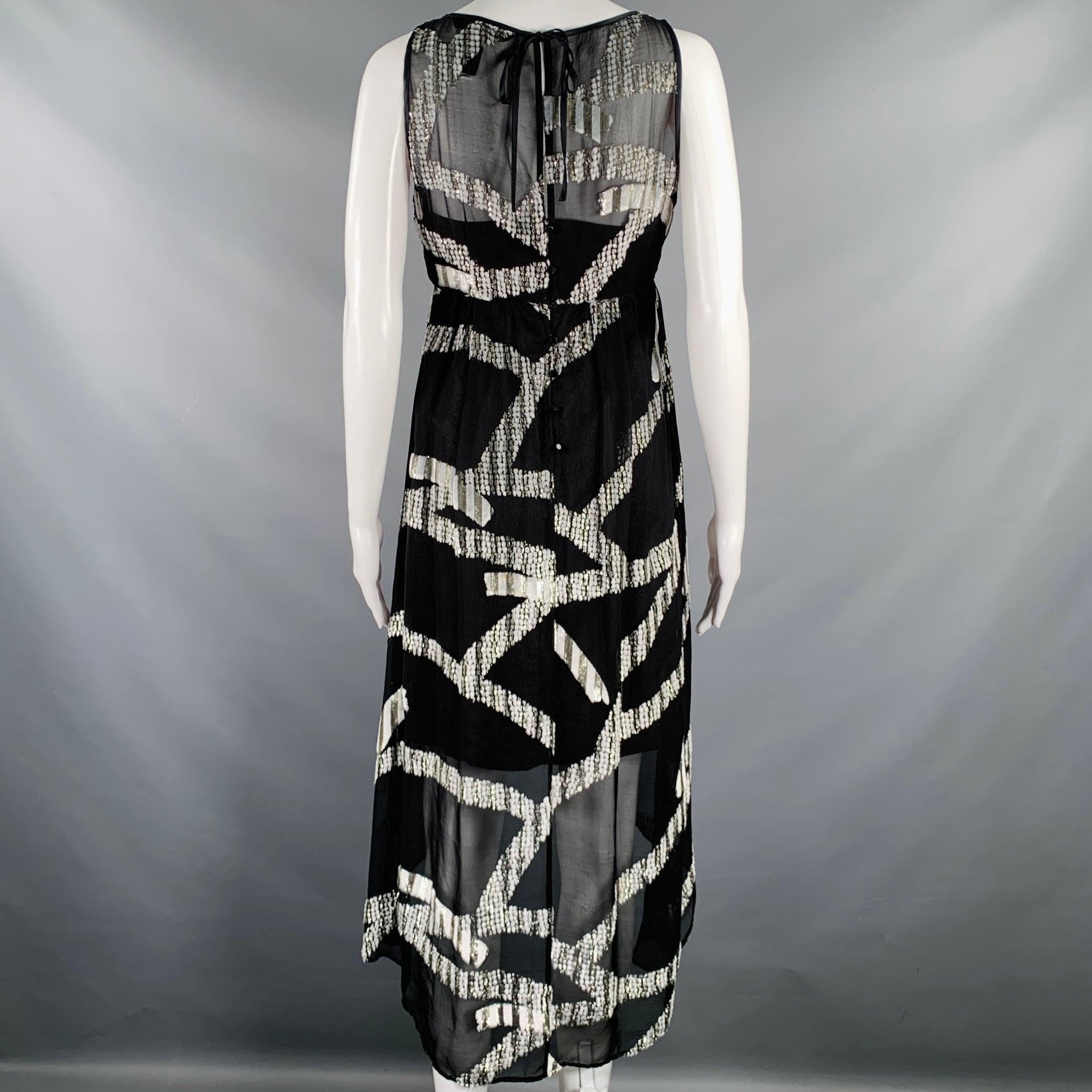 Women's MARC JACOBS Size 2 Black Silver Silk Blend Jacquard Sleeveless Dress For Sale