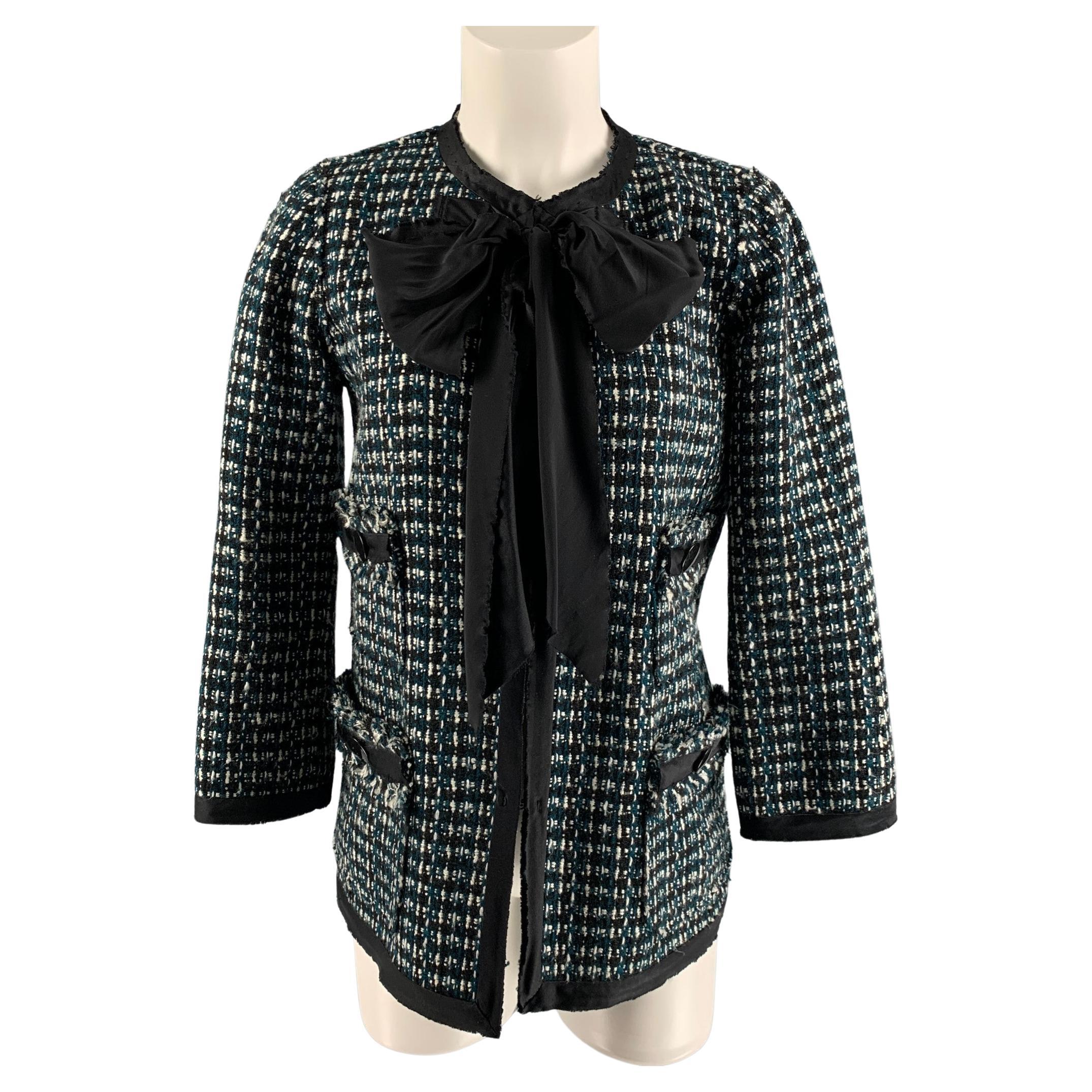 MARC JACOBS Size 2 Black, White and Green Wool & Modal Jacket