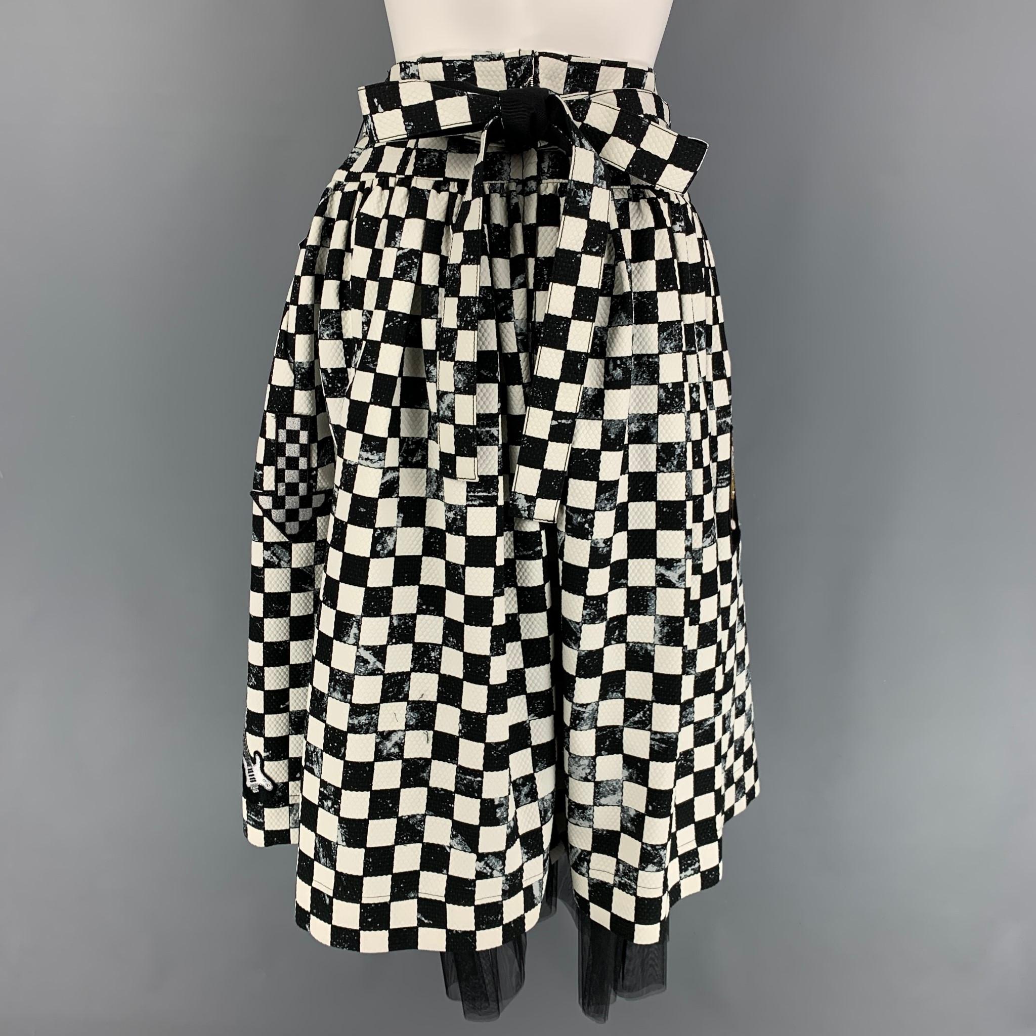 MARC JACOBS Size 2 Black White Cotton Blend Checkered Circle Long Skirt In Excellent Condition In San Francisco, CA