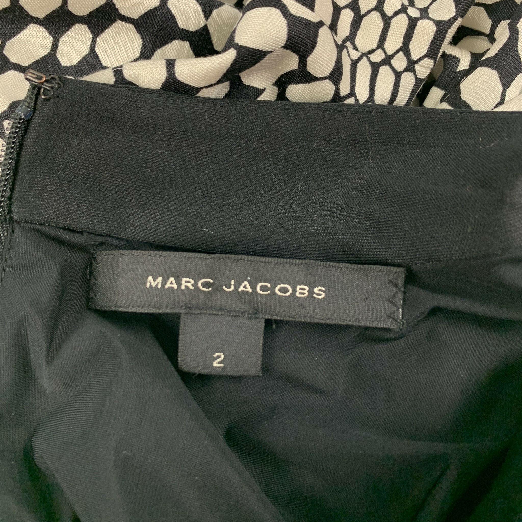 MARC JACOBS Talla 2 Negro Blanco Seda Gráfico Vestido Midi Manga Larga en Excelente estado para la venta en San Francisco, CA