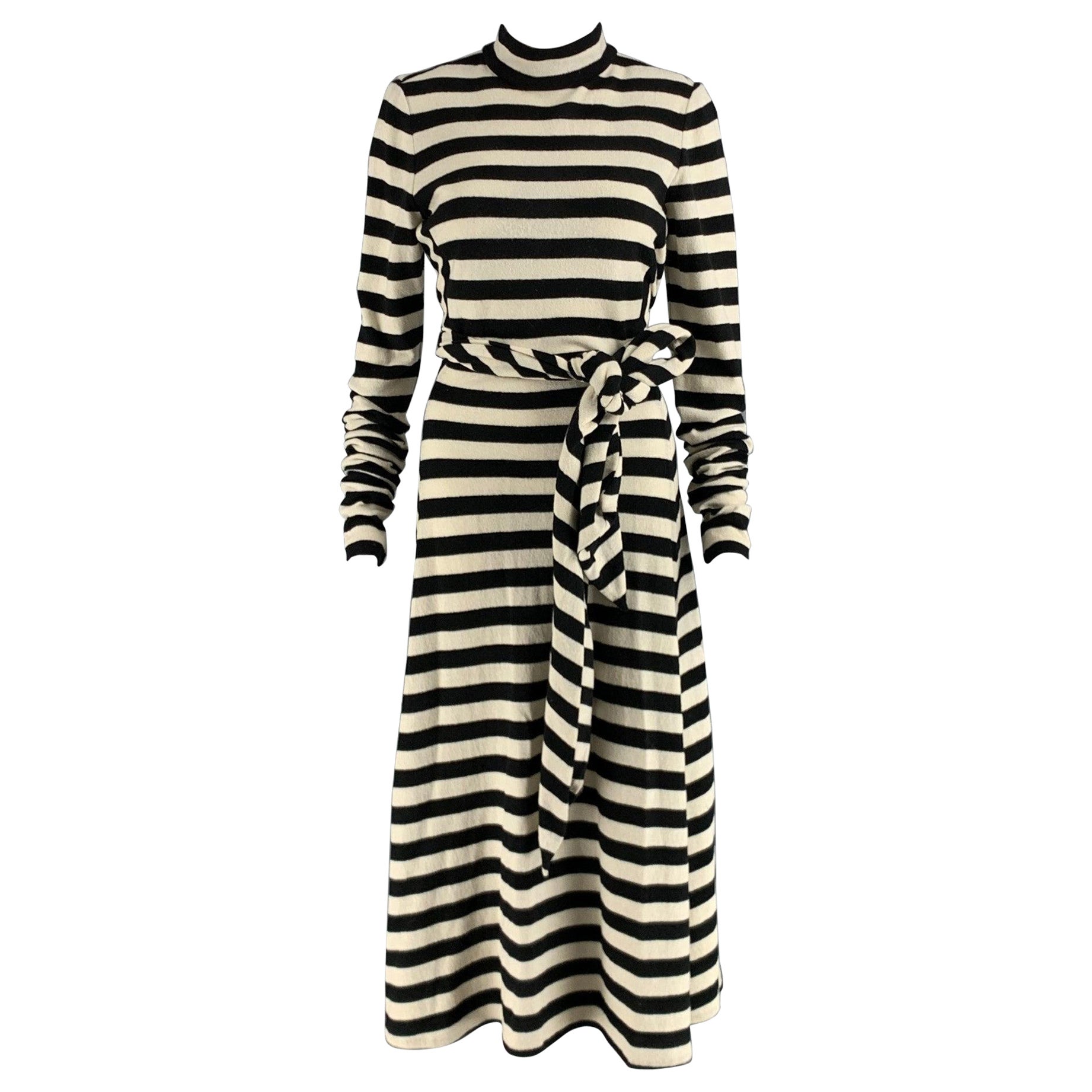 MARC JACOBS Taille 2 Robe longue à rayures en laine et nylon noir et blanc