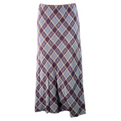 MARC JACOBS Size 2 Blue Burgundy Silk Plaid A-Line Skirt