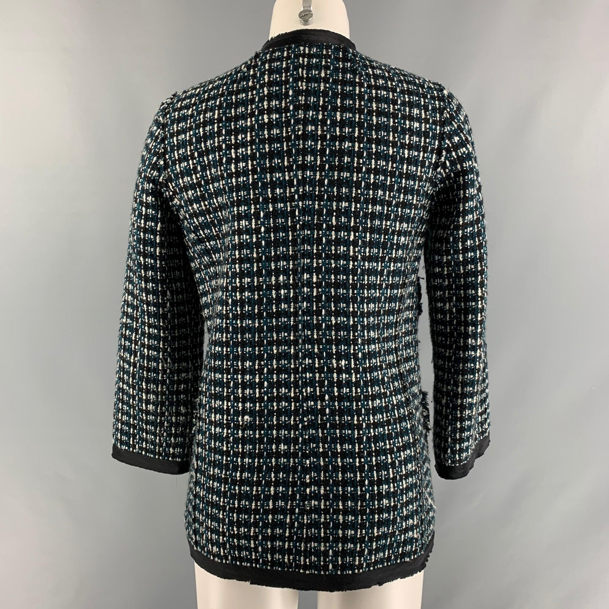 MARC JACOBS Size 2 Green Black White Boucle Textured Jacket Blazer In Good Condition For Sale In San Francisco, CA