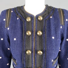 MARC JACOBS Größe 2 Navy & Pink Polka Dot Gold Silk Covered Chain Cropped Jacket