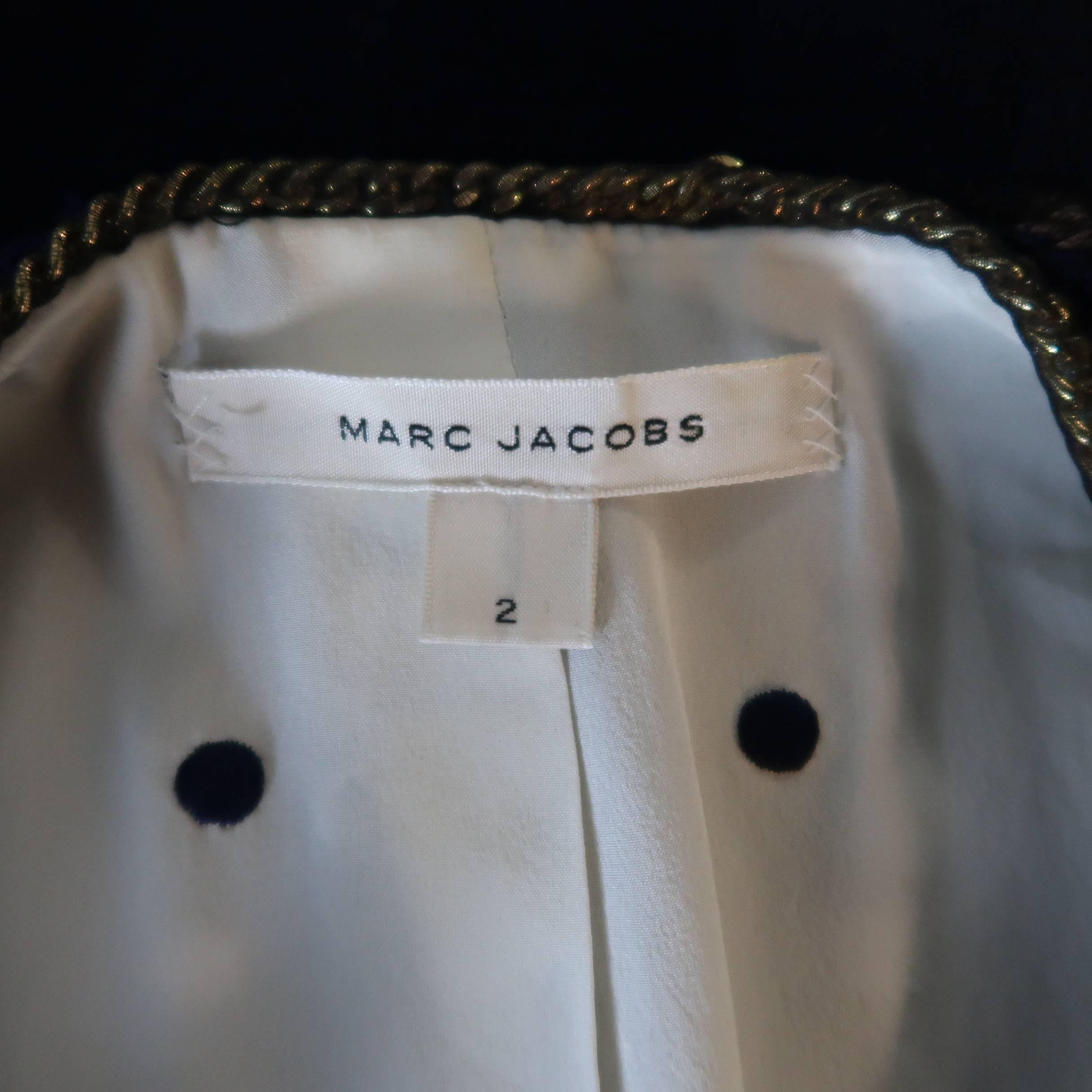 MARC JACOBS Size 2 Navy & Pink Polka Dot Gold Silk Covered Chain Cropped Jacket 4