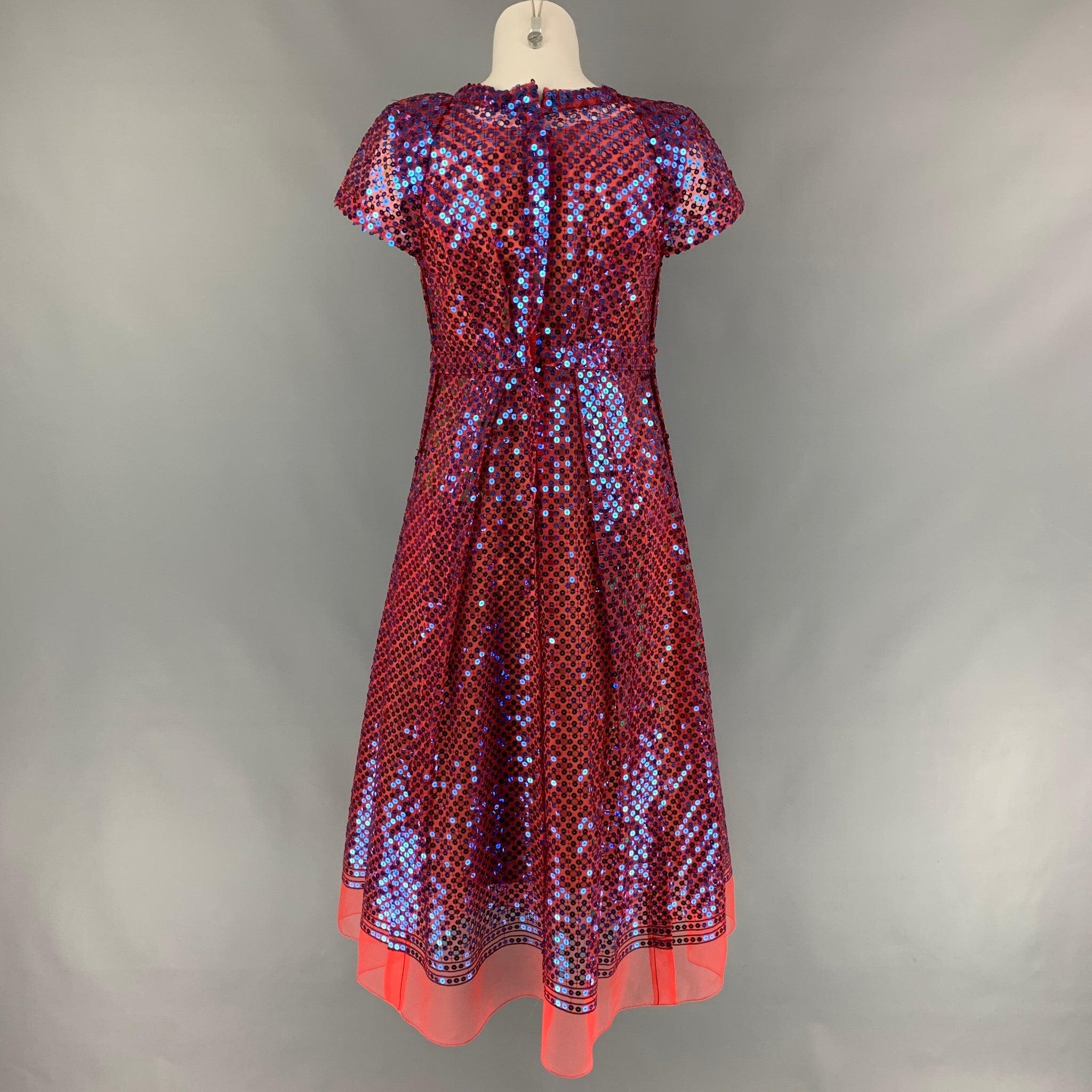 Women's MARC JACOBS Size 2 Orange & Blue Polyester Blend Sequined Shift Dress For Sale