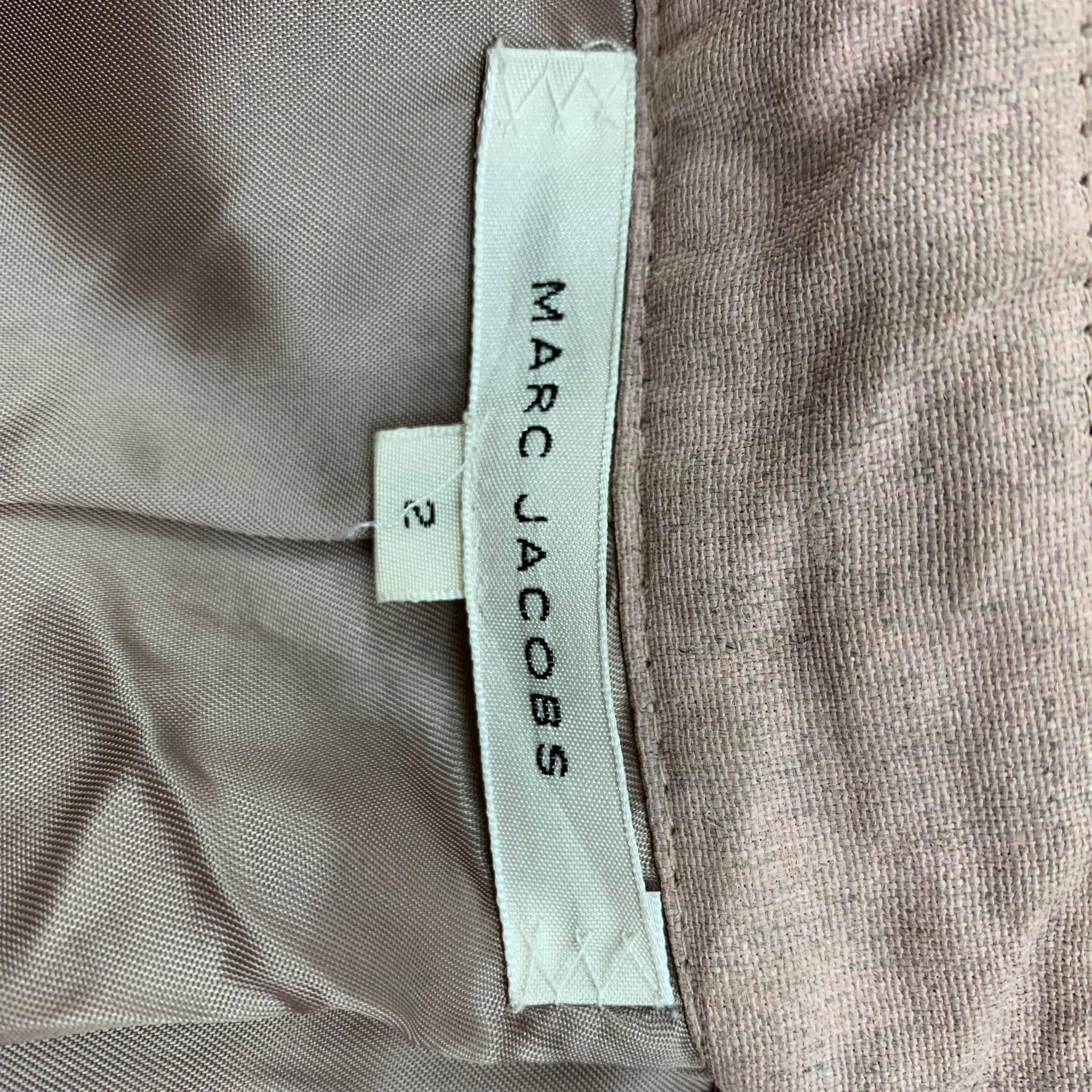 MARC JACOBS Size 2 Pink Linen Blend Wrinkled Belted Trench Coat In Good Condition In San Francisco, CA