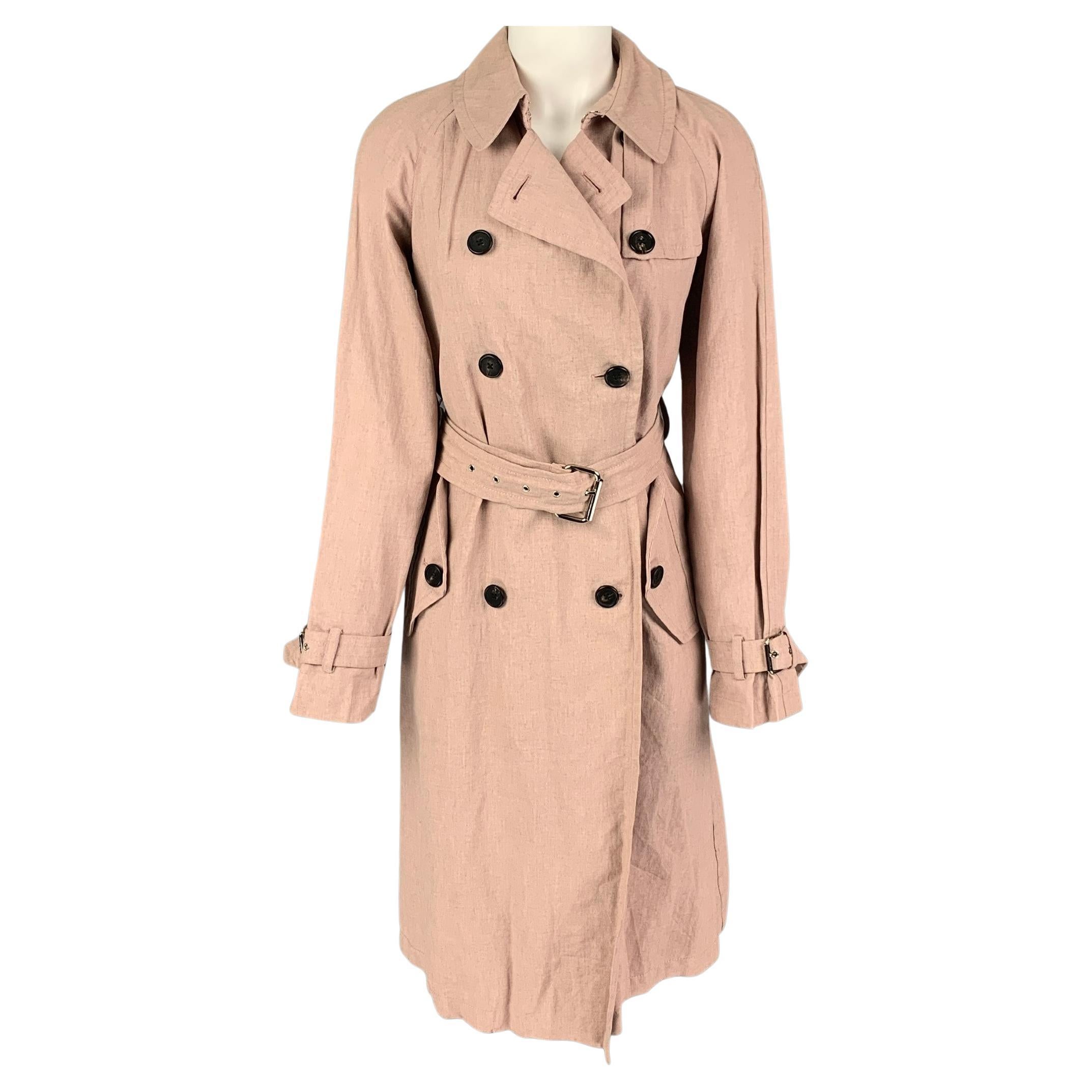 MARC JACOBS Size 2 Pink Linen Blend Wrinkled Belted Trench Coat