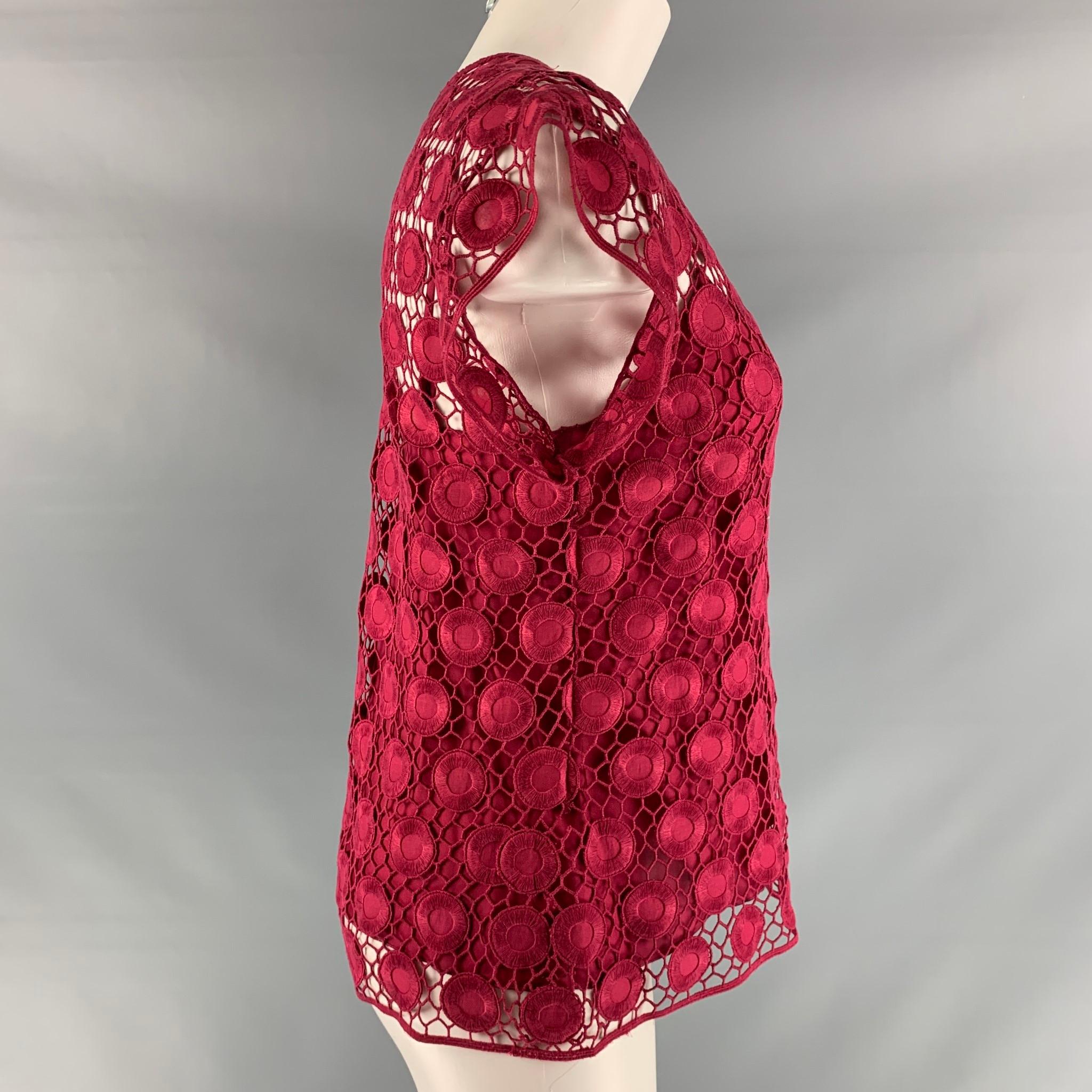 Red MARC JACOBS Size 2 Raspberry Cotton Eyelet Sleeveless Dress Top