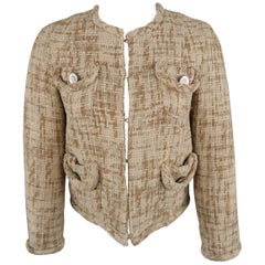 MARC JACOBS Size 2 Tan Tweed Collarless Pocket Jacket
