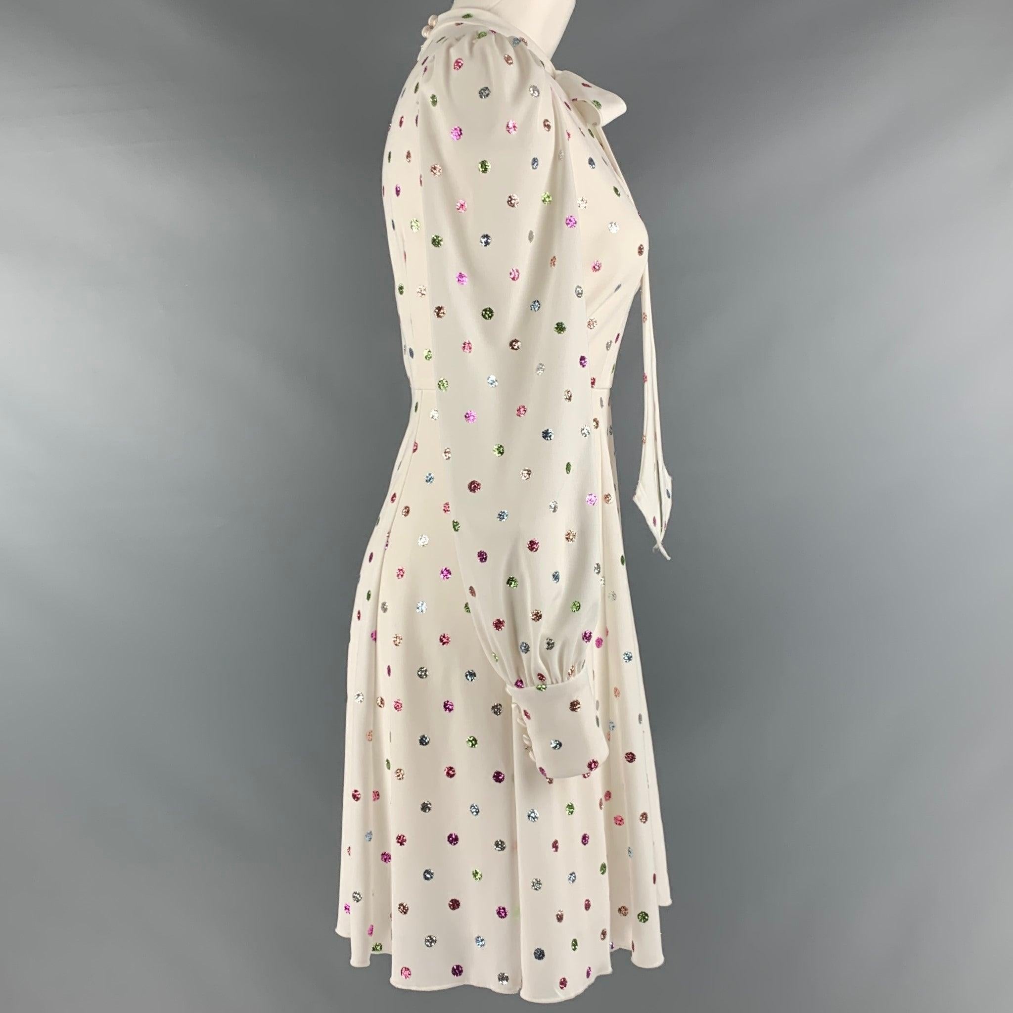 MARC JACOBS Size 2 White Multi Color Polyester Dots A Line Dress In Good Condition In San Francisco, CA