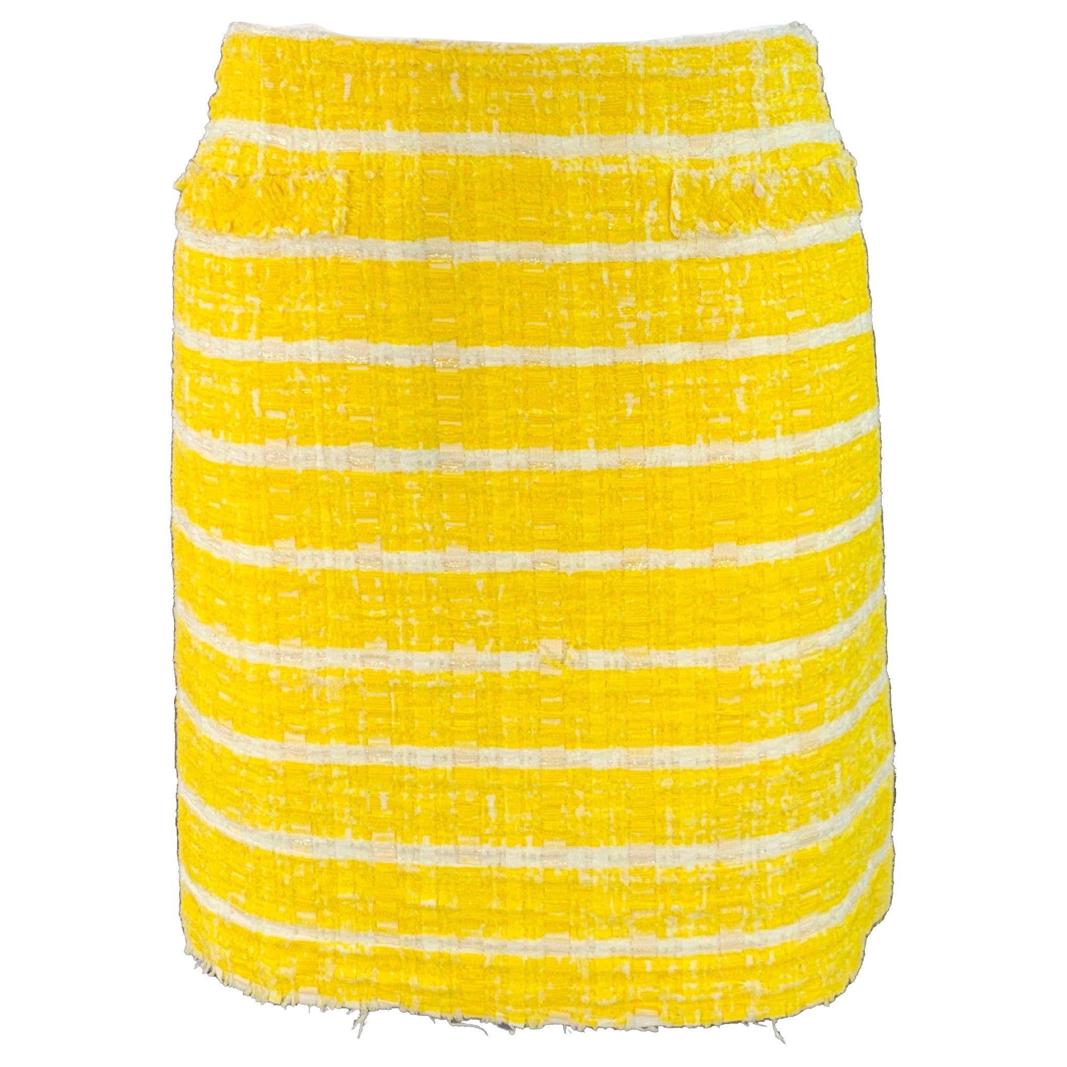 MARC JACOBS Size 2 Yellow White Boucle Stripe Two Pockets Mini Skirt For Sale